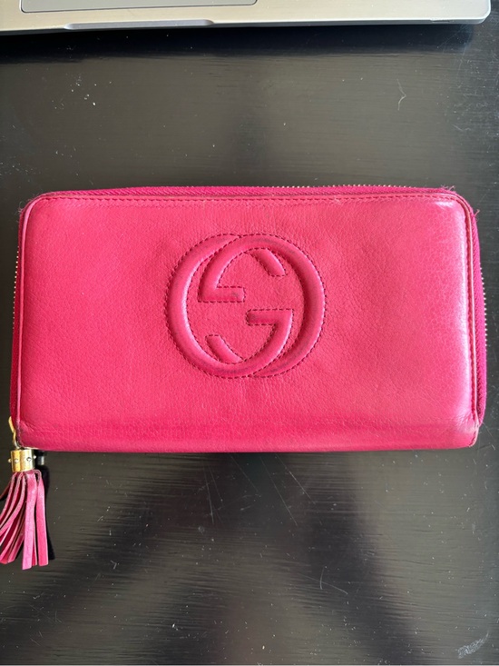 Gucci Handbags - Gucci Pink Leather Zip-Around Wallet with Tassel